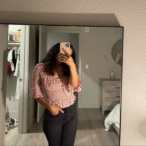 Isalis polka dot ruched blouse. Size SM